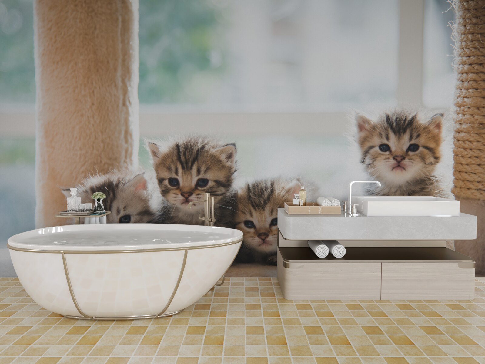 Fototapeten Kleine Katzen suchen eine Mutter