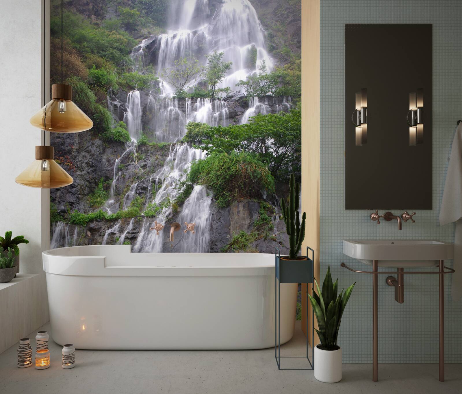 Fototapeten Spektakulärer Bergwasserfall mit Kaskaden