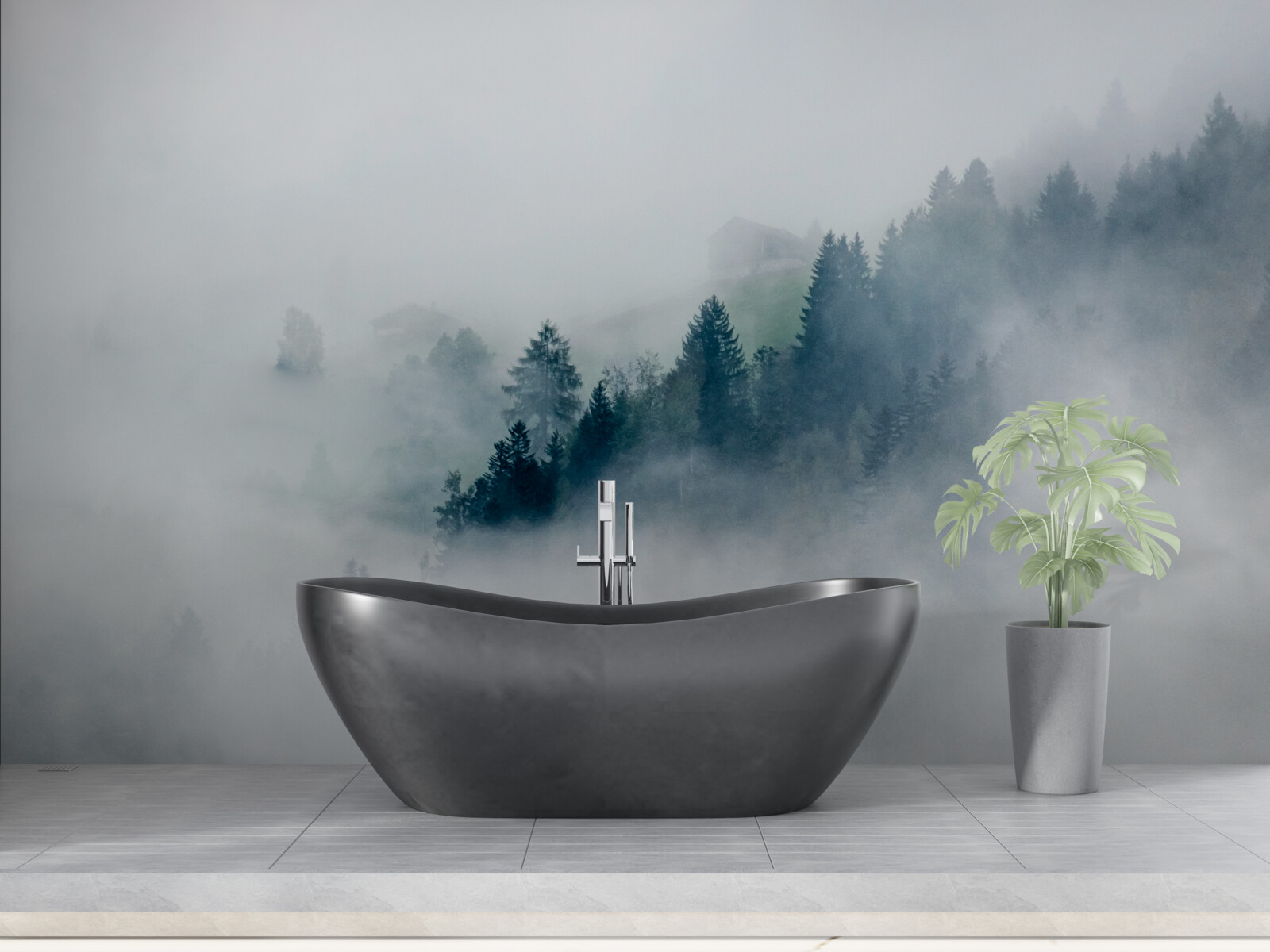 Fototapeten Der Rand des Waldes ist Nebel