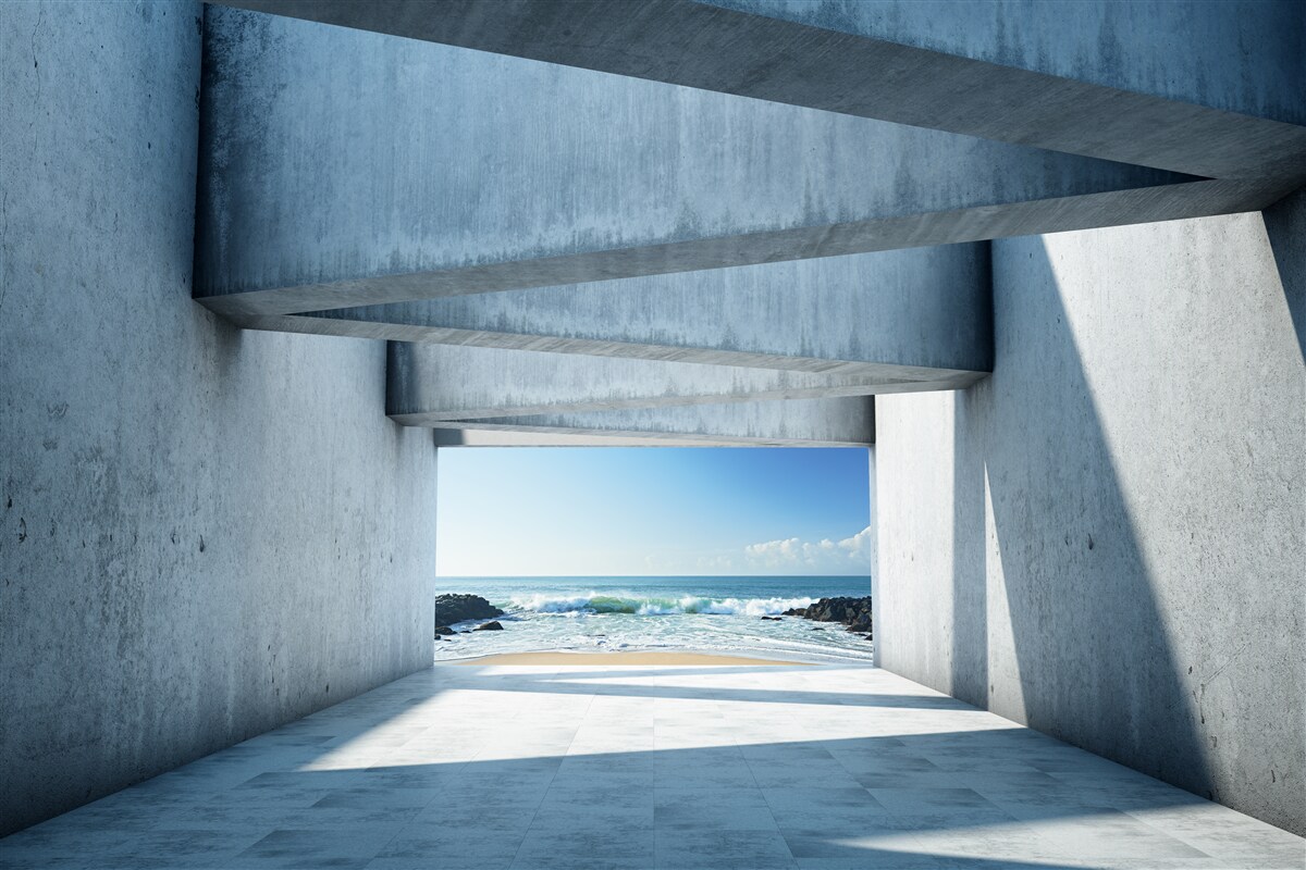 Fototapeten Ein Deckentunnel, der aus Betonstangen gebildet wird