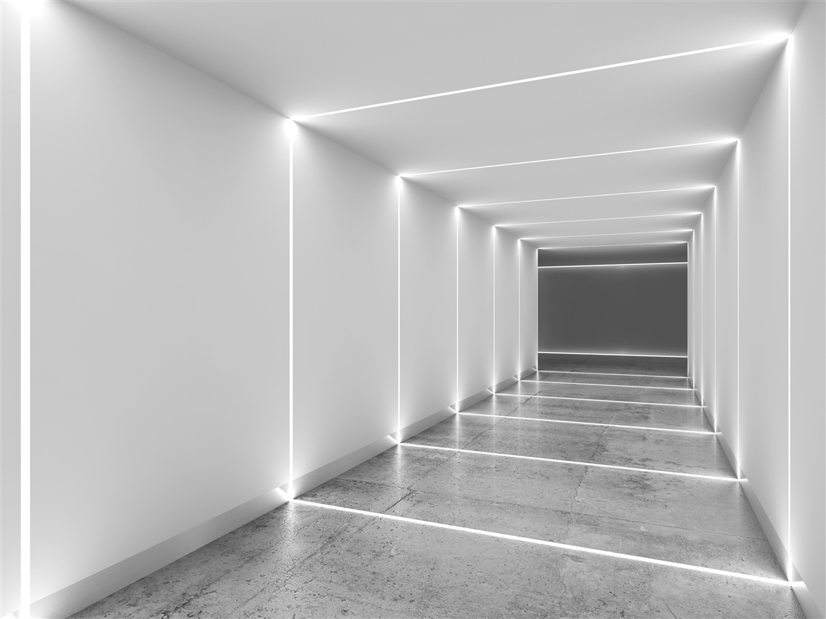 Fototapeten Durchgang mit weißem Licht beleuchtet