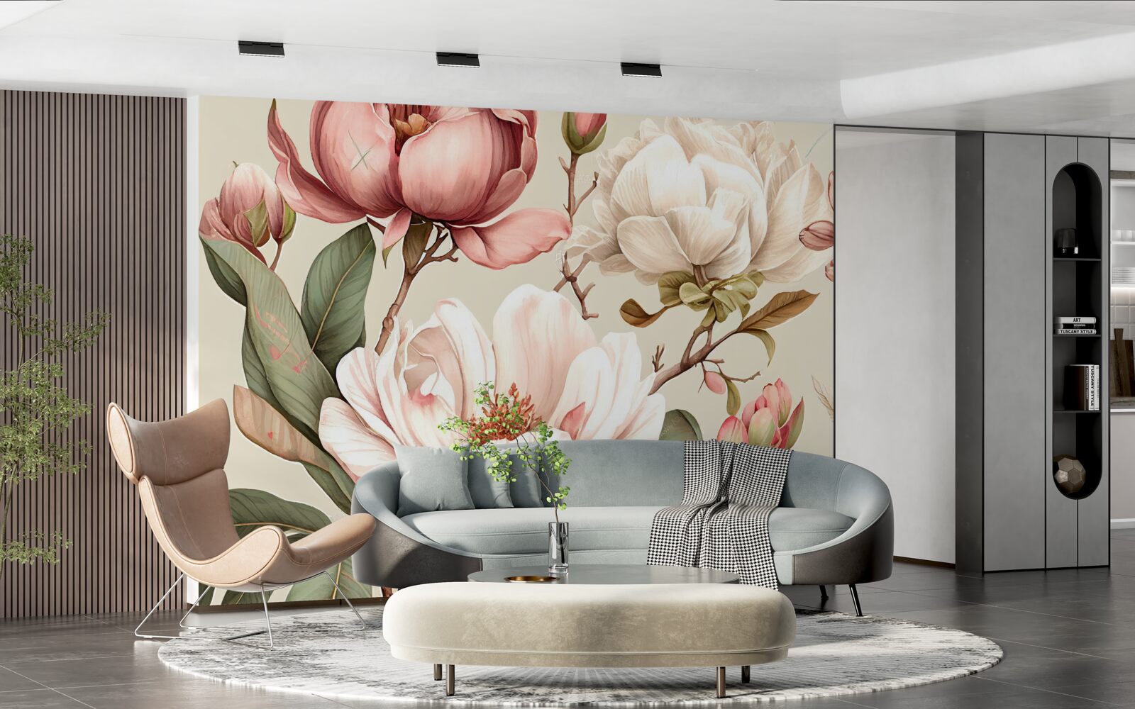 Fototapeten Magnolien in Rot- und Weißtönen an Zweigen