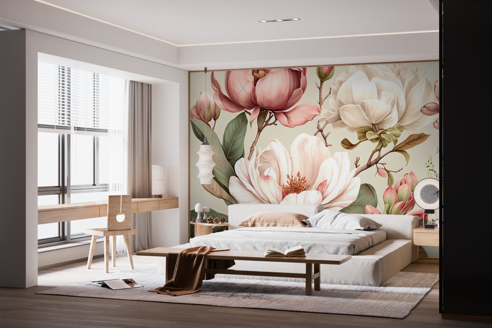 Fototapeten Magnolien in Rot- und Weißtönen an Zweigen