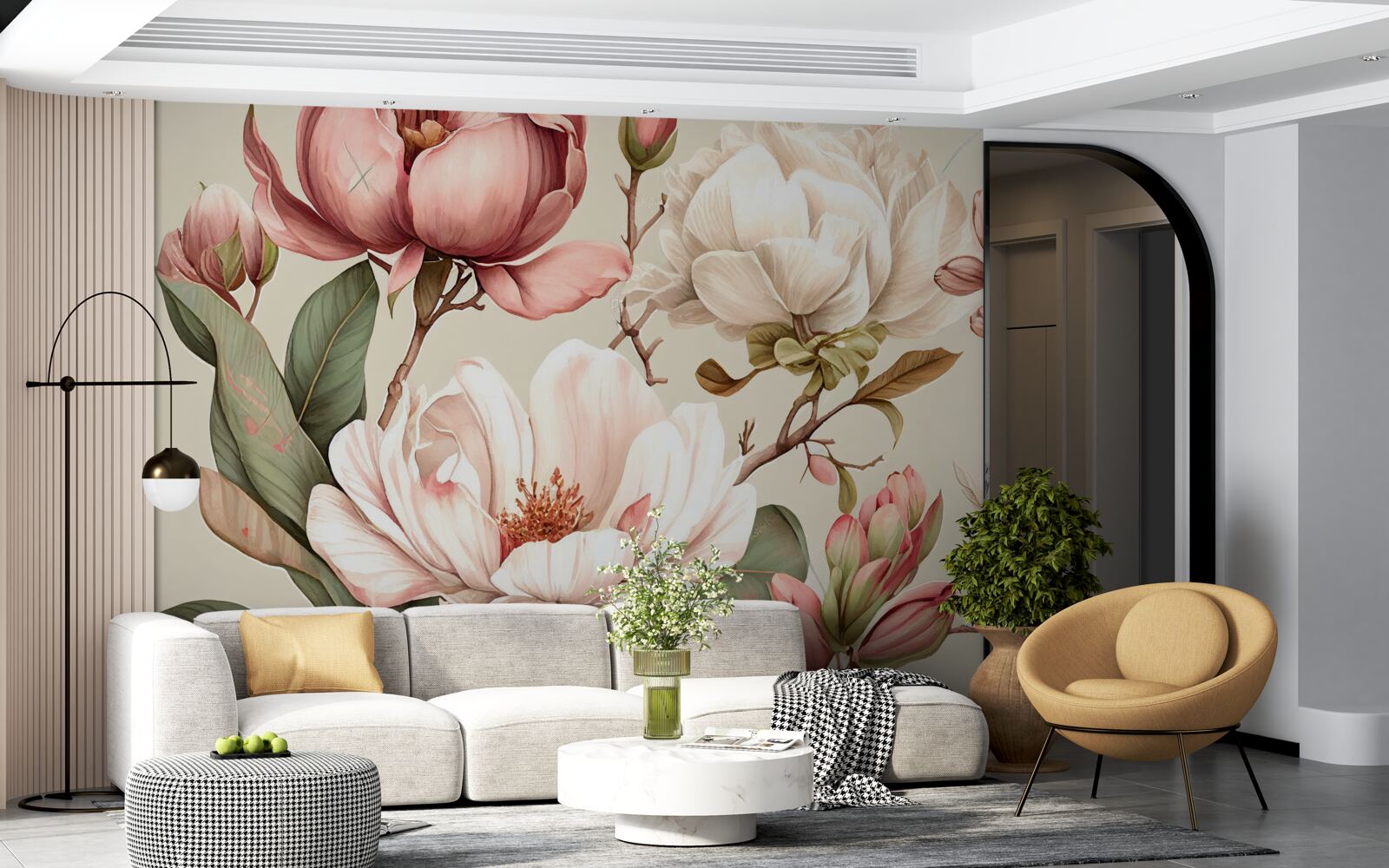 Fototapeten Magnolien in Rot- und Weißtönen an Zweigen