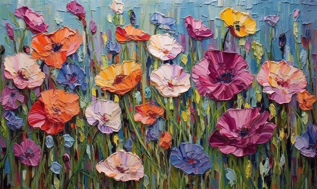 Fototapeten Sommerblumen im Feld unter dem Himmel