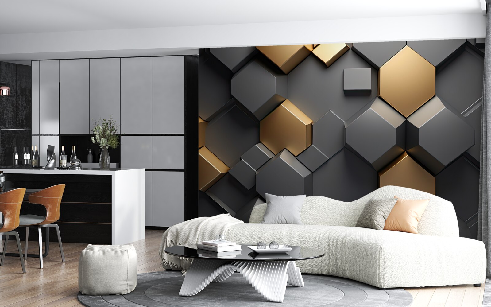 Fototapeten Geometrische Formen in schwarzen und goldenen Farben