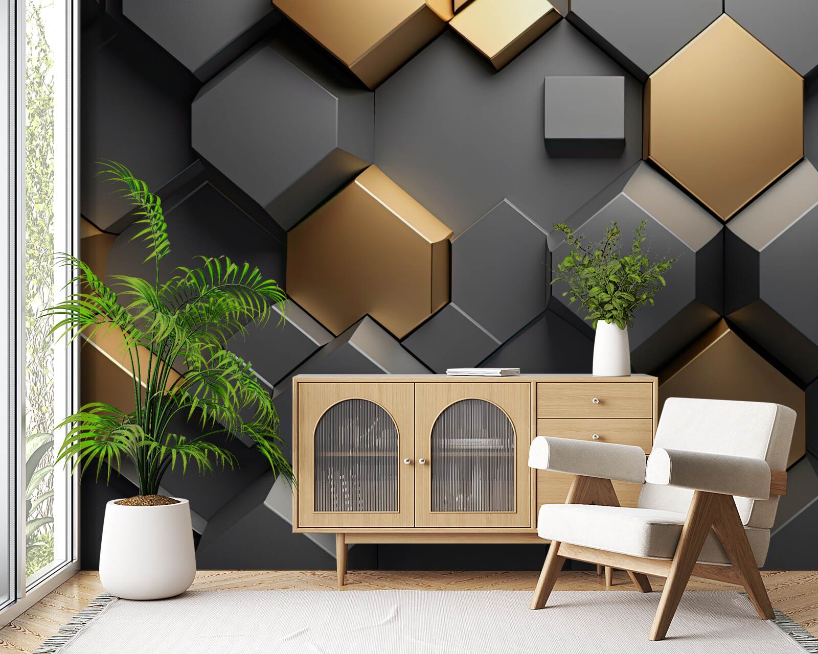 Fototapeten Geometrische Formen in schwarzen und goldenen Farben