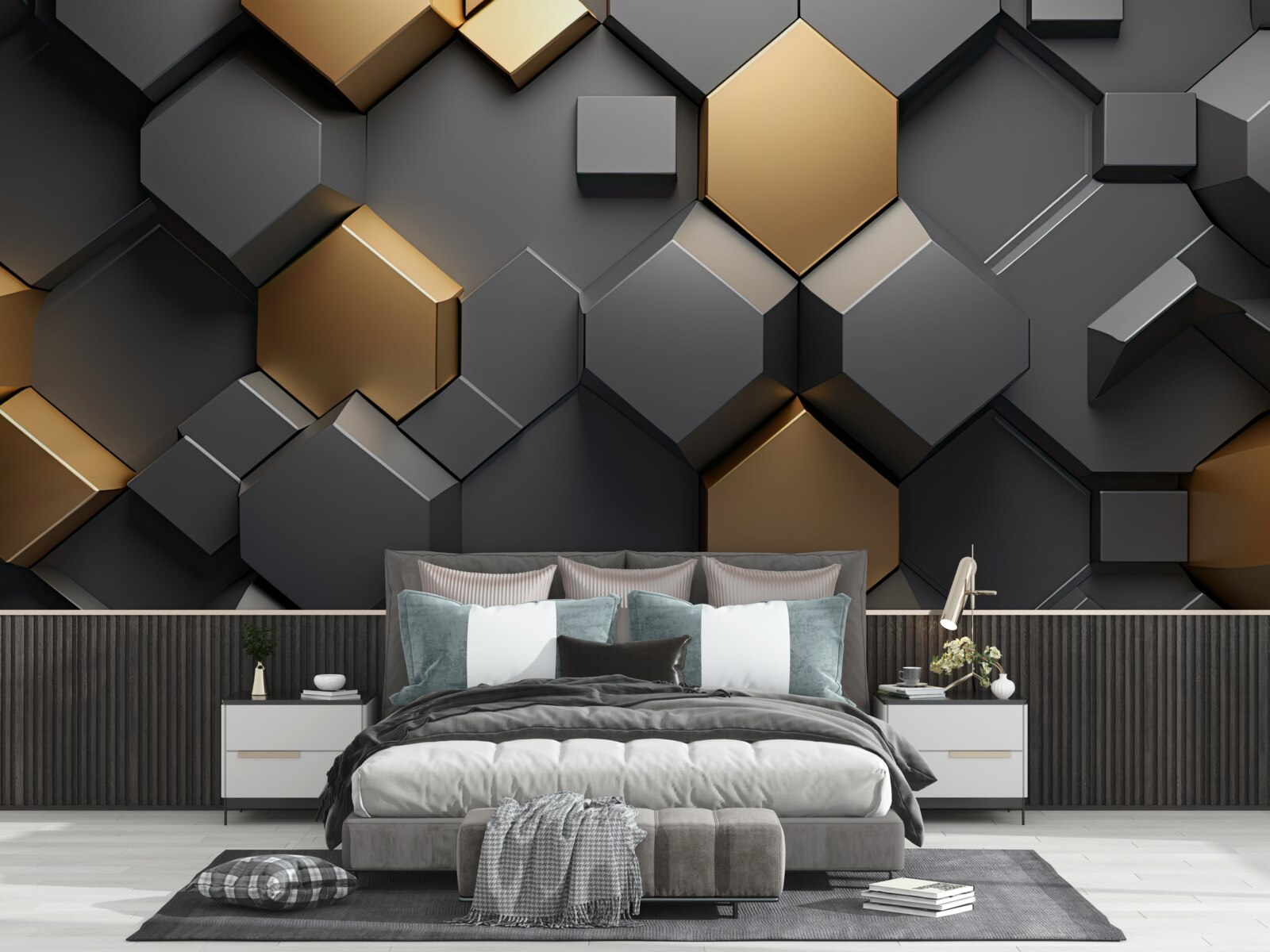 Fototapeten Geometrische Formen in schwarzen und goldenen Farben