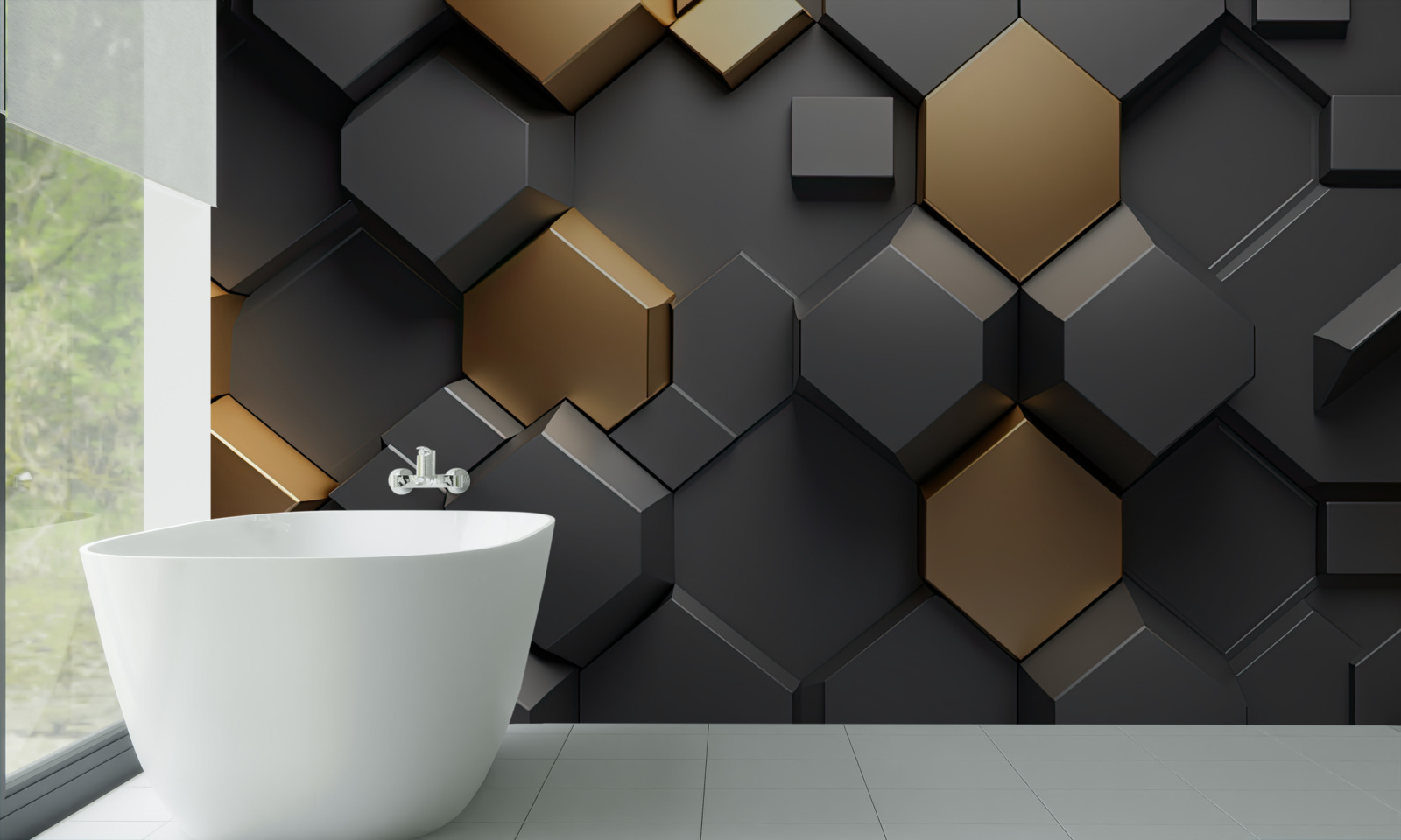 Fototapeten Geometrische Formen in schwarzen und goldenen Farben