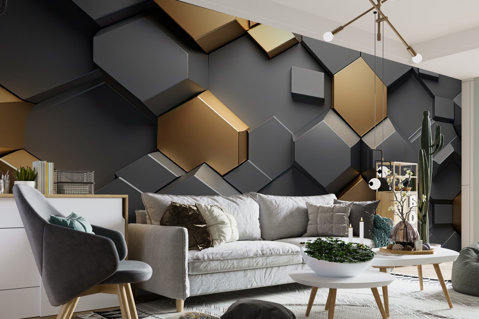 Fototapeten Geometrische Formen in schwarzen und goldenen Farben