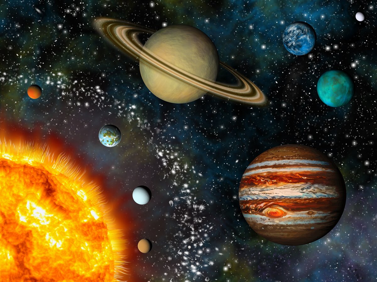 Fototapeten Dimensionen von Sonne und Planeten