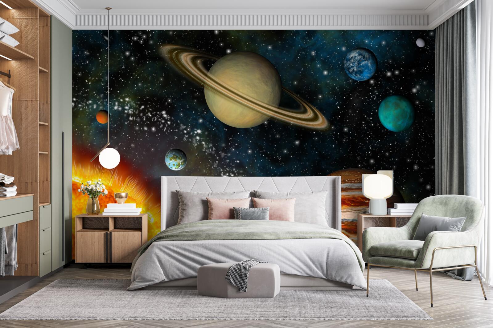 Fototapeten Dimensionen von Sonne und Planeten