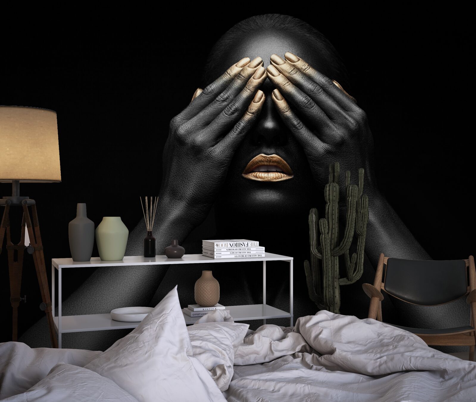 Fototapeten Das Mädchen bedeckte ihre Augen mit ihren Händen