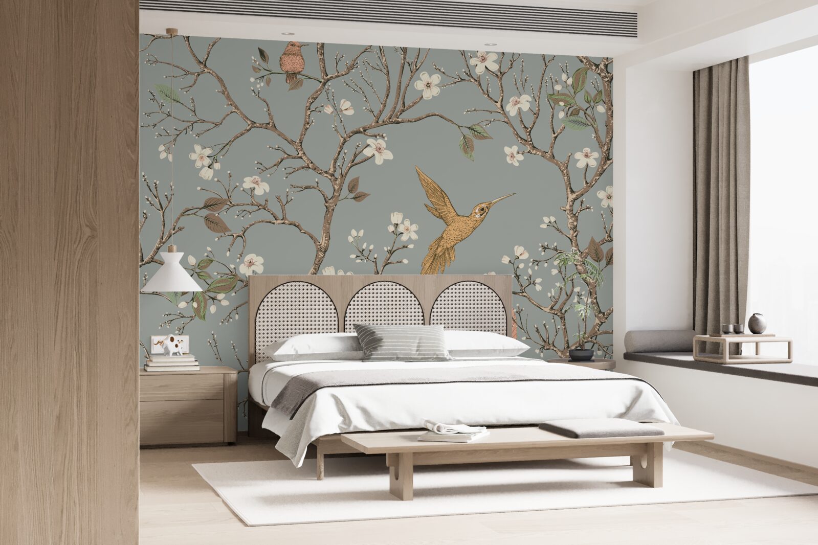 Fototapeten Ein blühender Baum und ein Kolibri