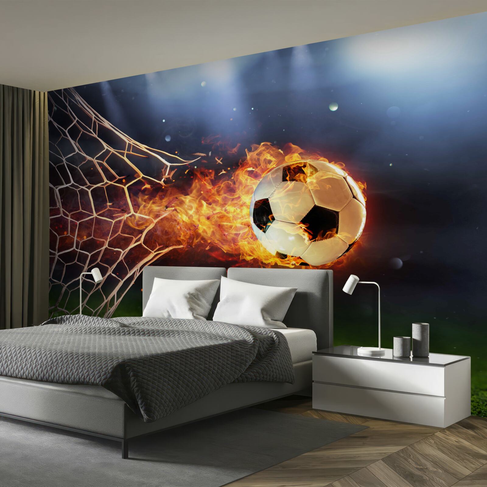 Fototapeten Der brennende Ball explodiert im Gate -Netzwerk