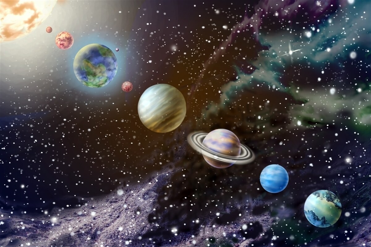 Fototapeten Die Planeten im Raum sind in der Warteschlange festgelegt