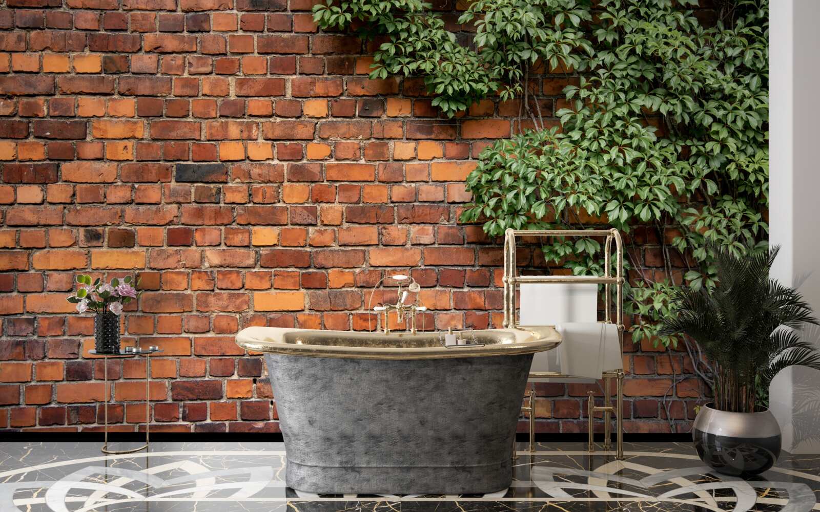 Fototapeten Die Wand ist in Ivy Green begraben