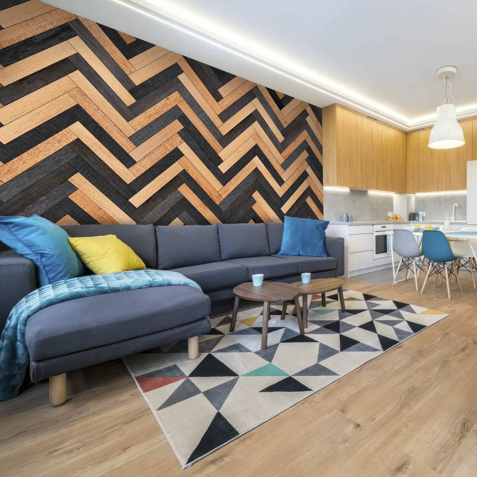 Fototapeten Parquet in hellen und dunklen Tönen