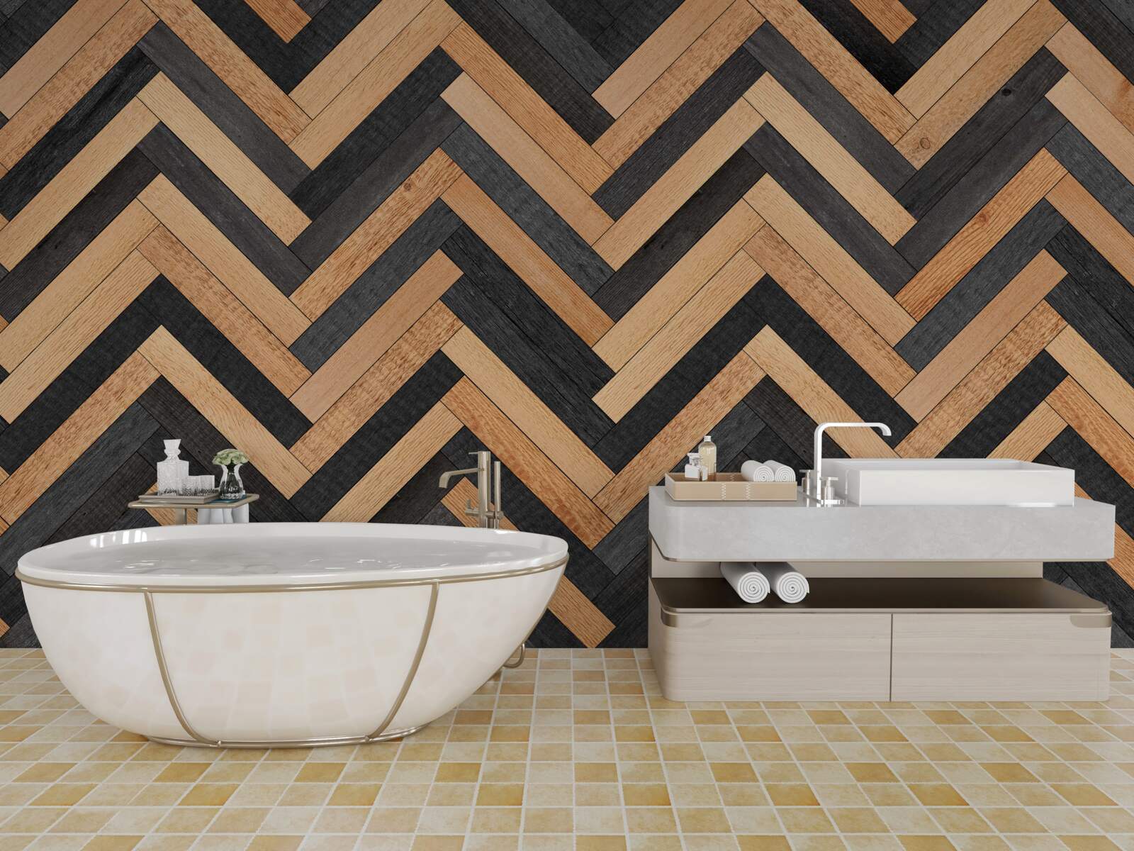 Fototapeten Parquet in hellen und dunklen Tönen