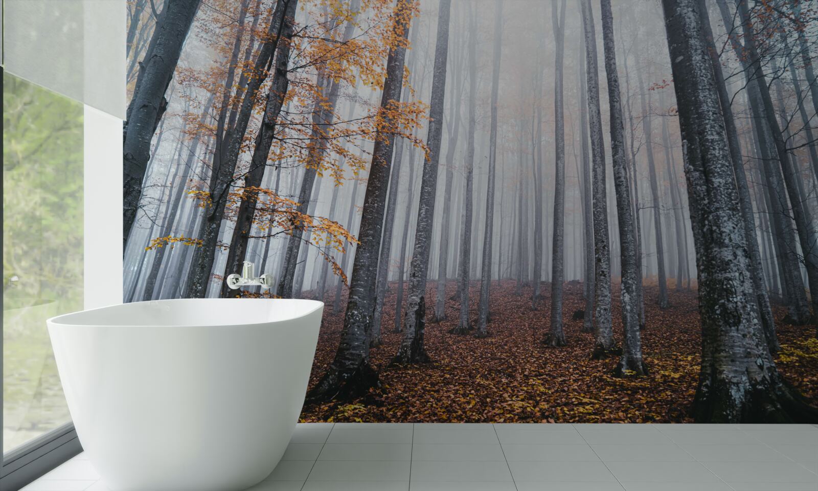 Fototapeten Nebel in einem dankbaren Herbstwald