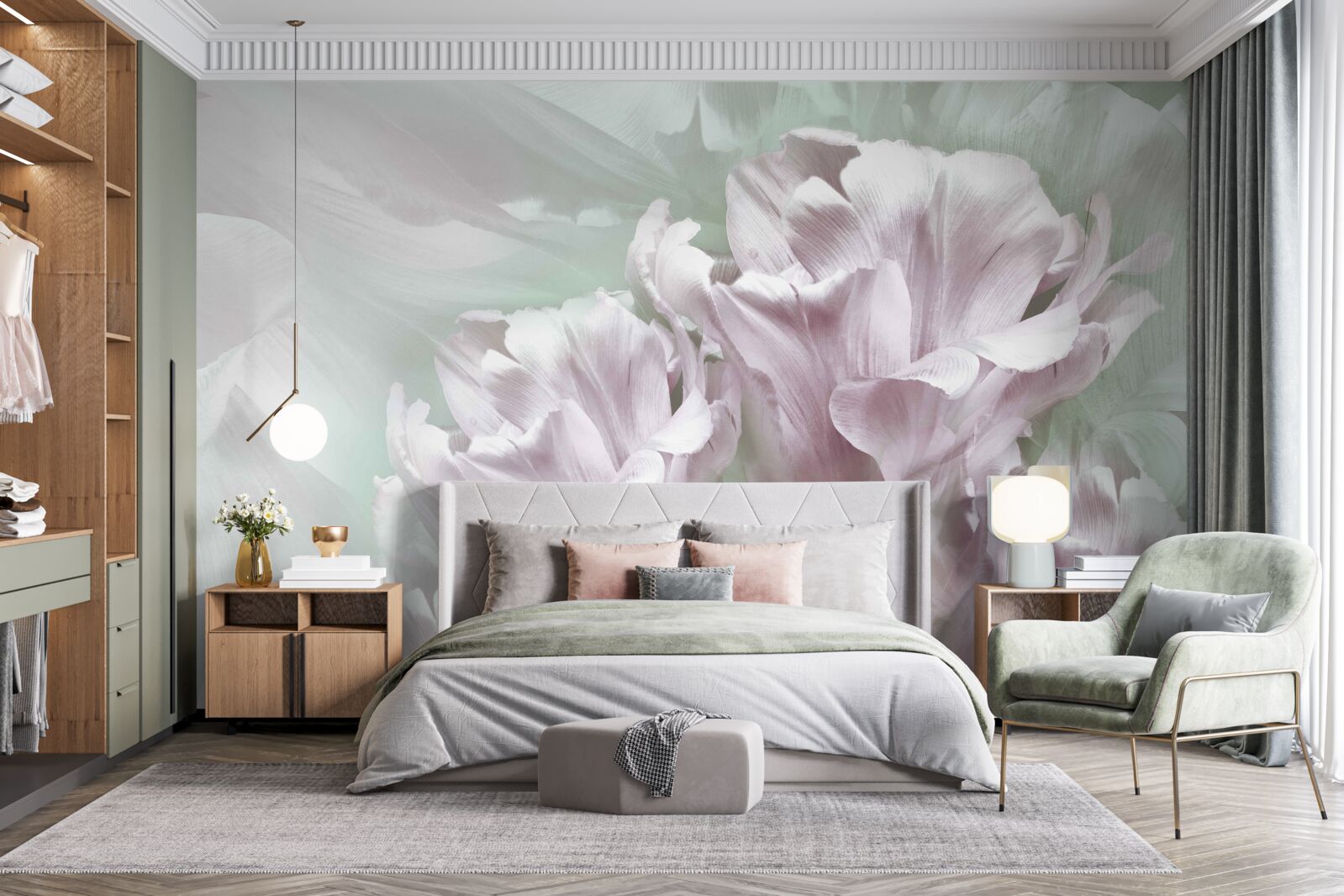Fototapeten Großartige, große, weiße und lila Blüten