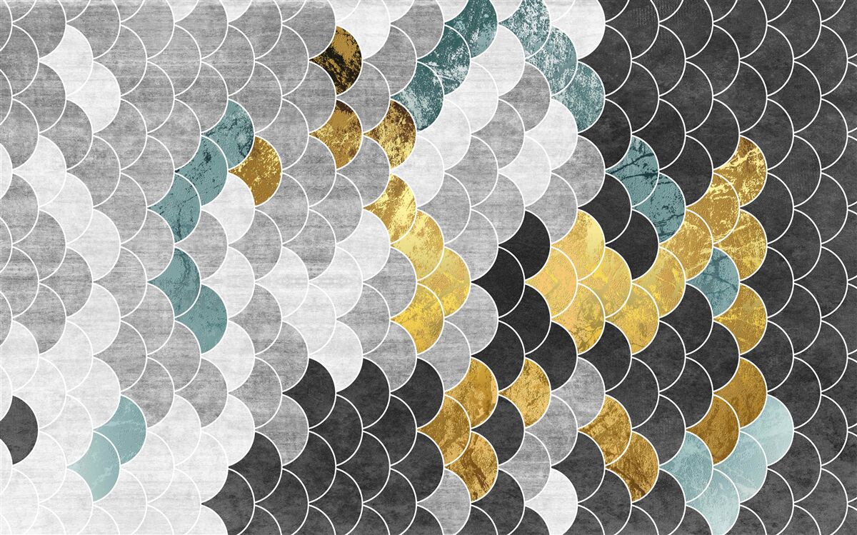 Fototapeten Geometrische Formen in Schwarzweiß mit goldenen Elementen