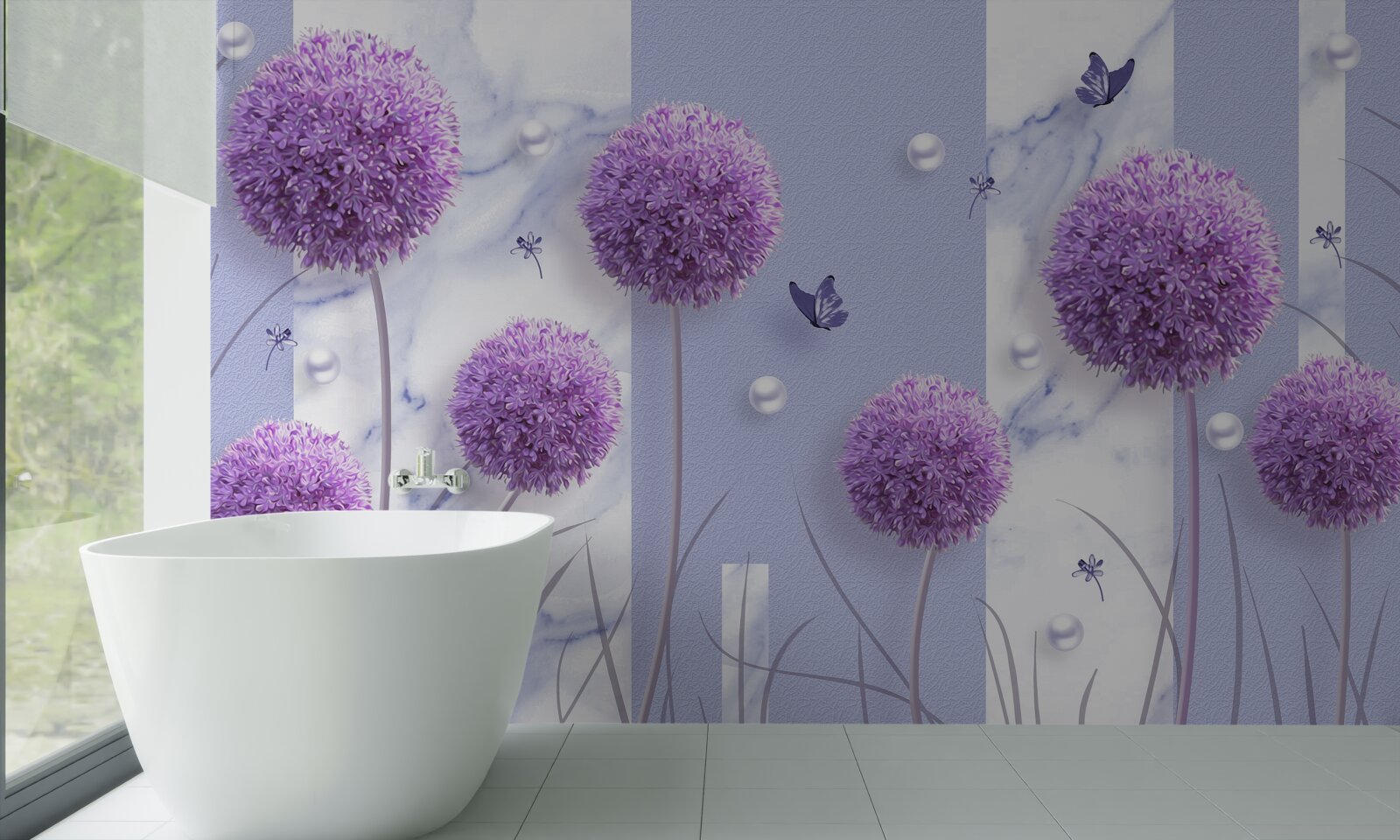 Fototapeten Blumenköpfe von lila Wiesen