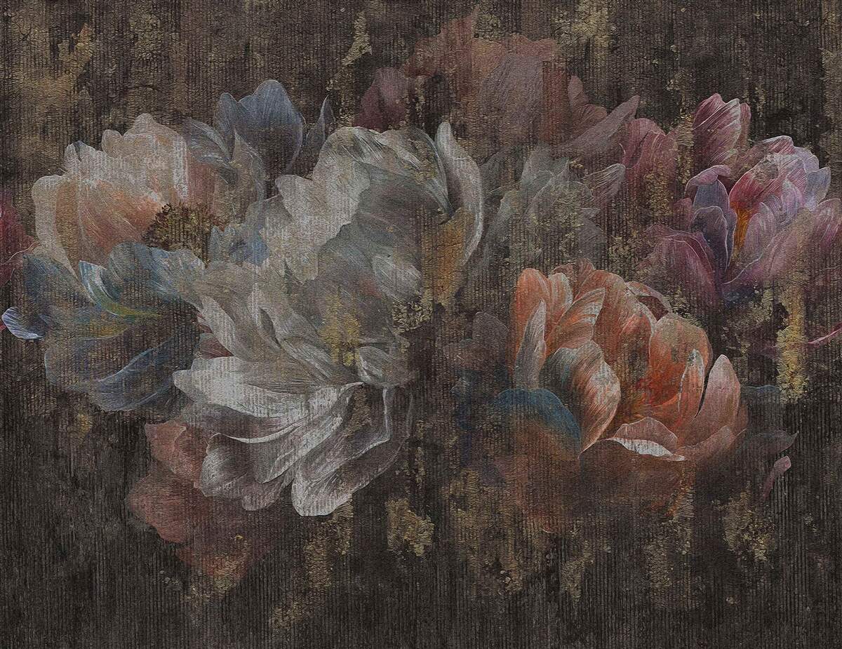 Fototapeten Herbstblumen in starkem Regen