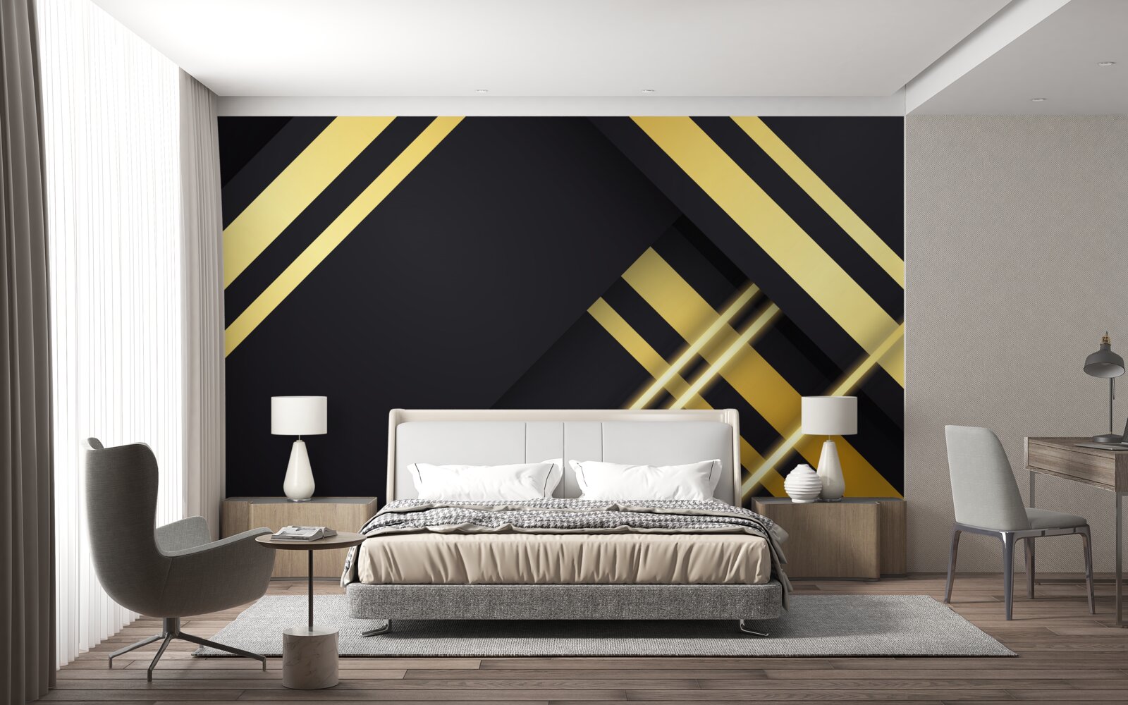 Fototapeten Goldene gerade Linien auf schwarzem Hintergrund