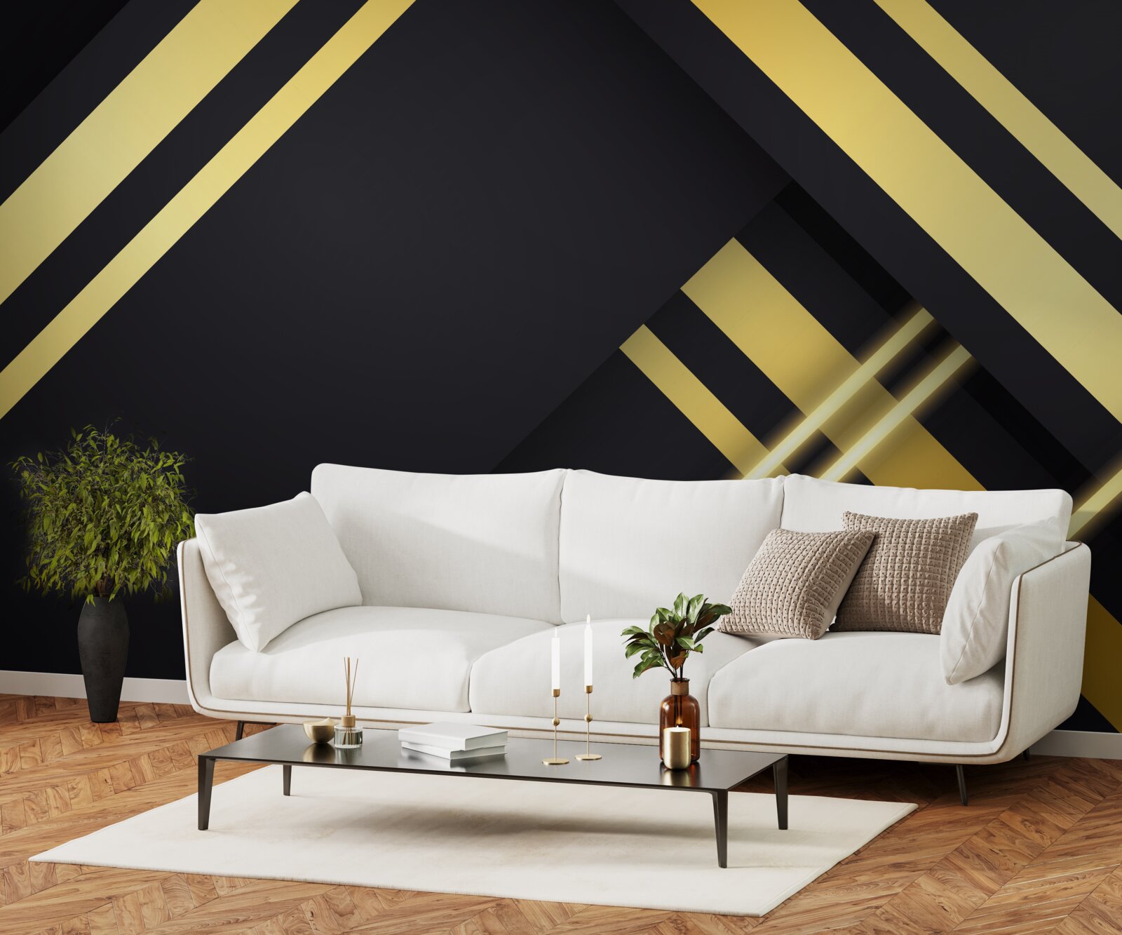 Fototapeten Goldene gerade Linien auf schwarzem Hintergrund