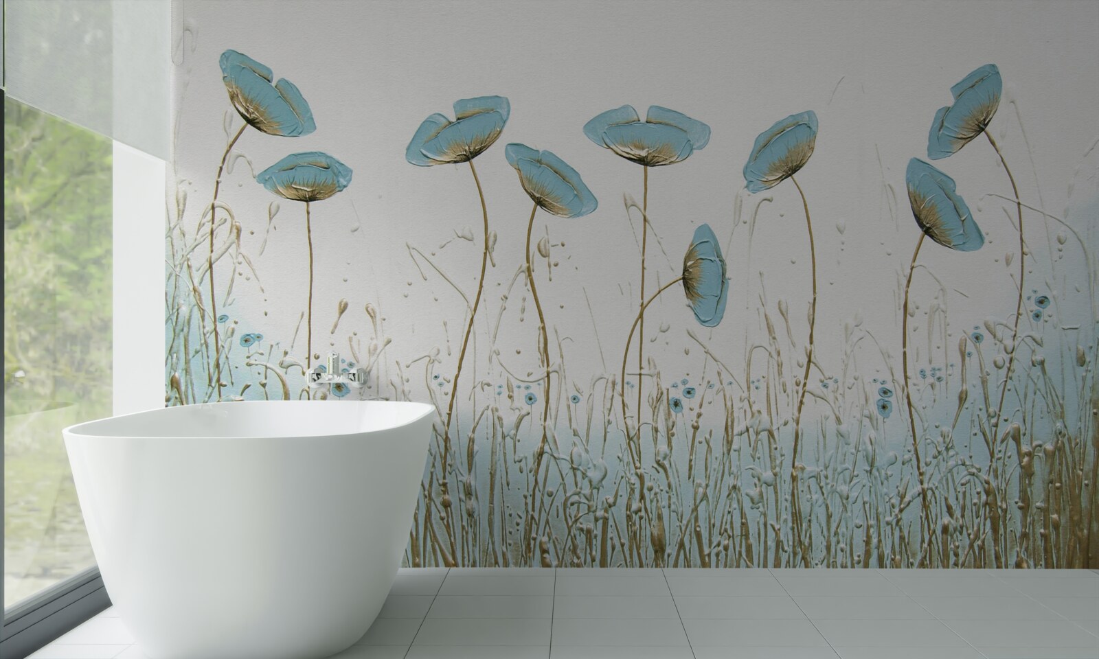 Fototapeten Schlanke blaue Mohnblumen