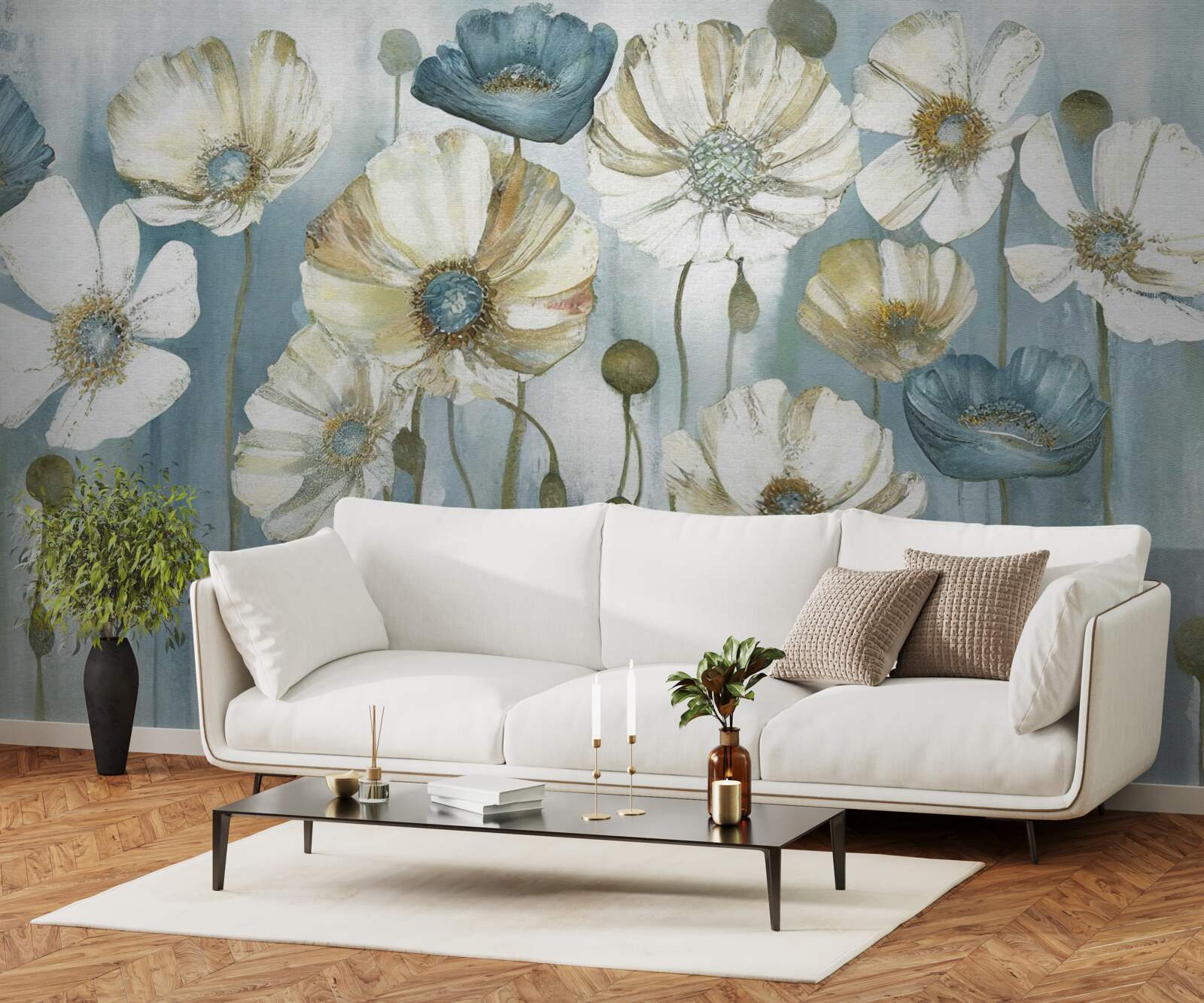 Fototapeten Schlanke Mohnblumen in verschiedenen Farbtönen