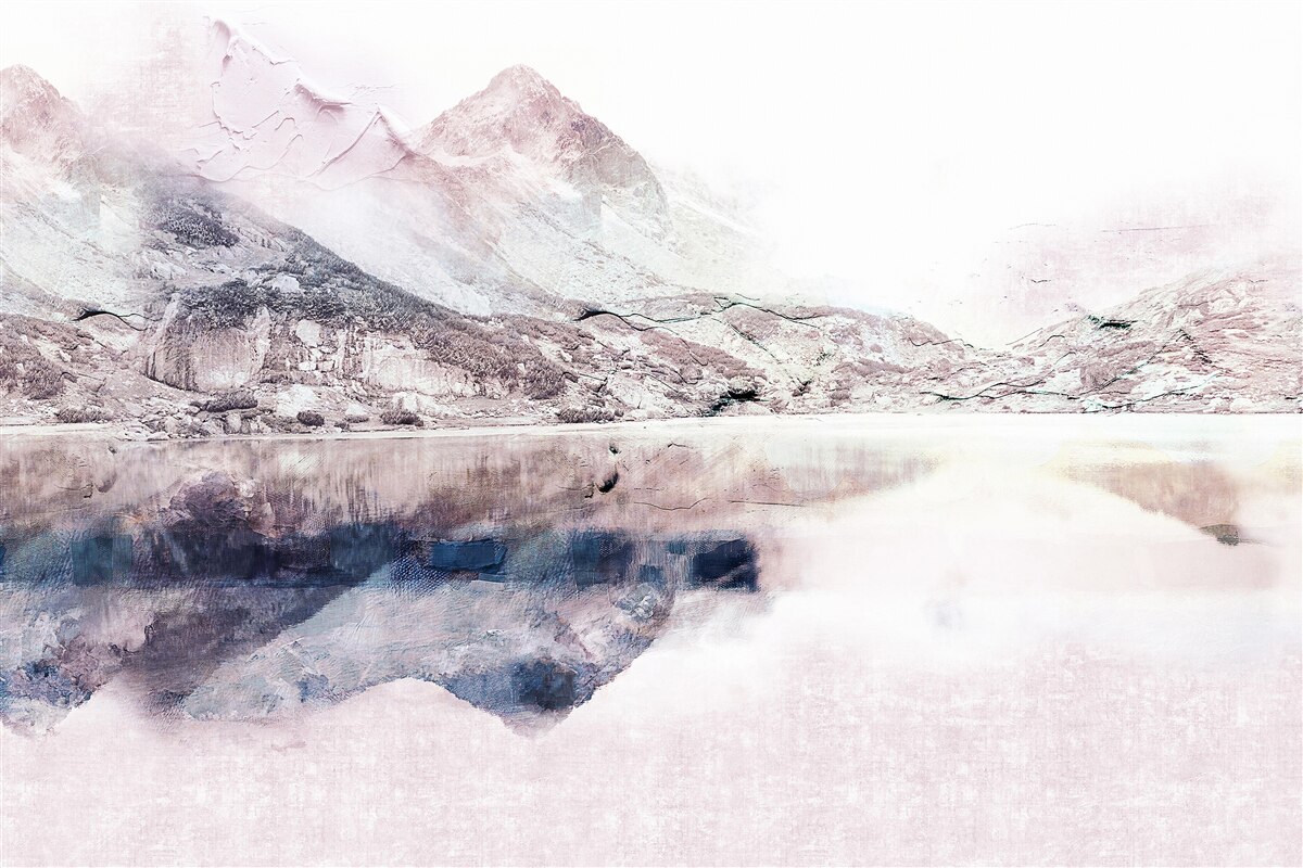 Fototapeten Reflexion der hohen Berge in der Spiegeloberfläche des Wassers