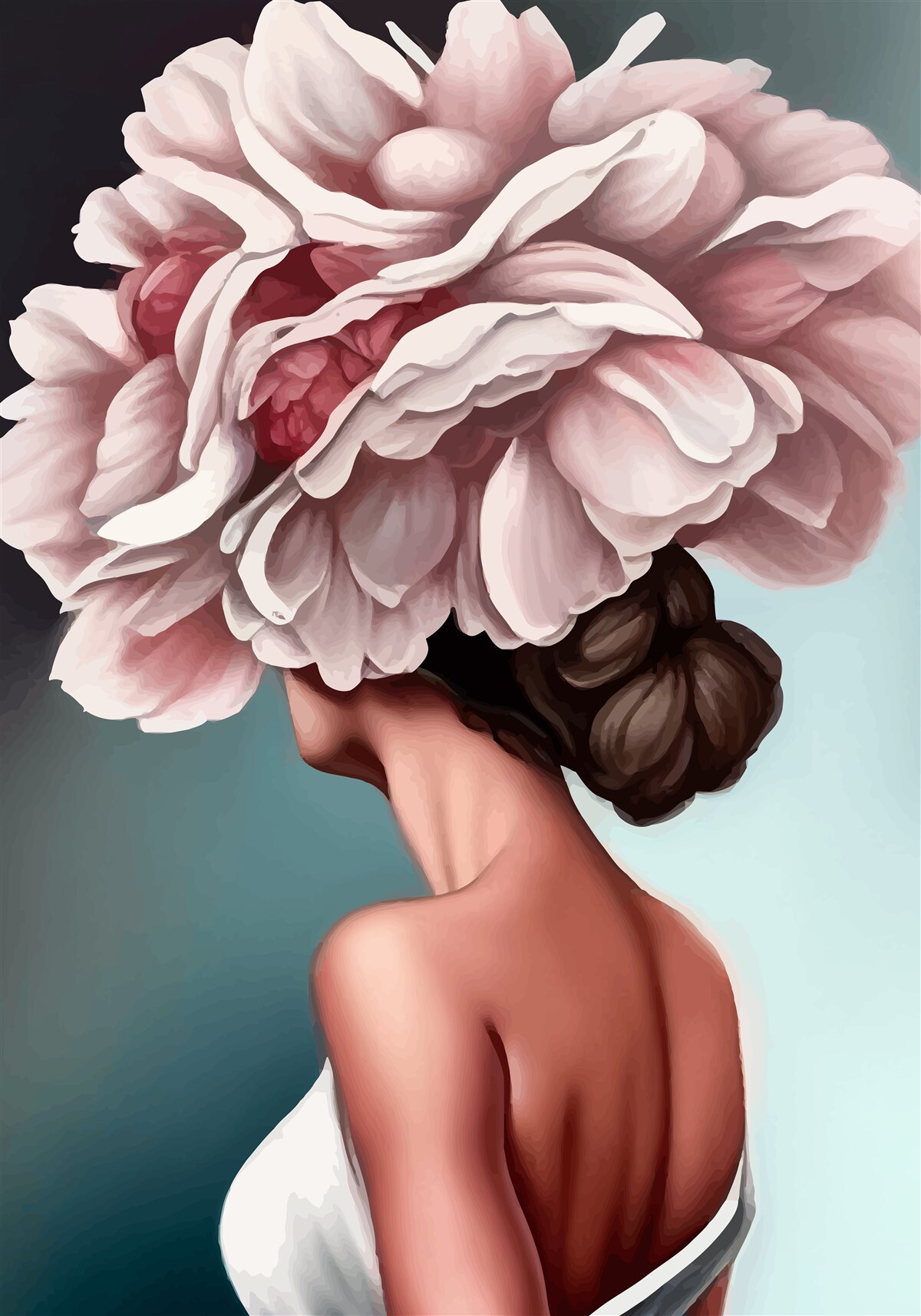 Fototapeten Ein Mädchen, dessen Haare durch Blumen ersetzt wurden