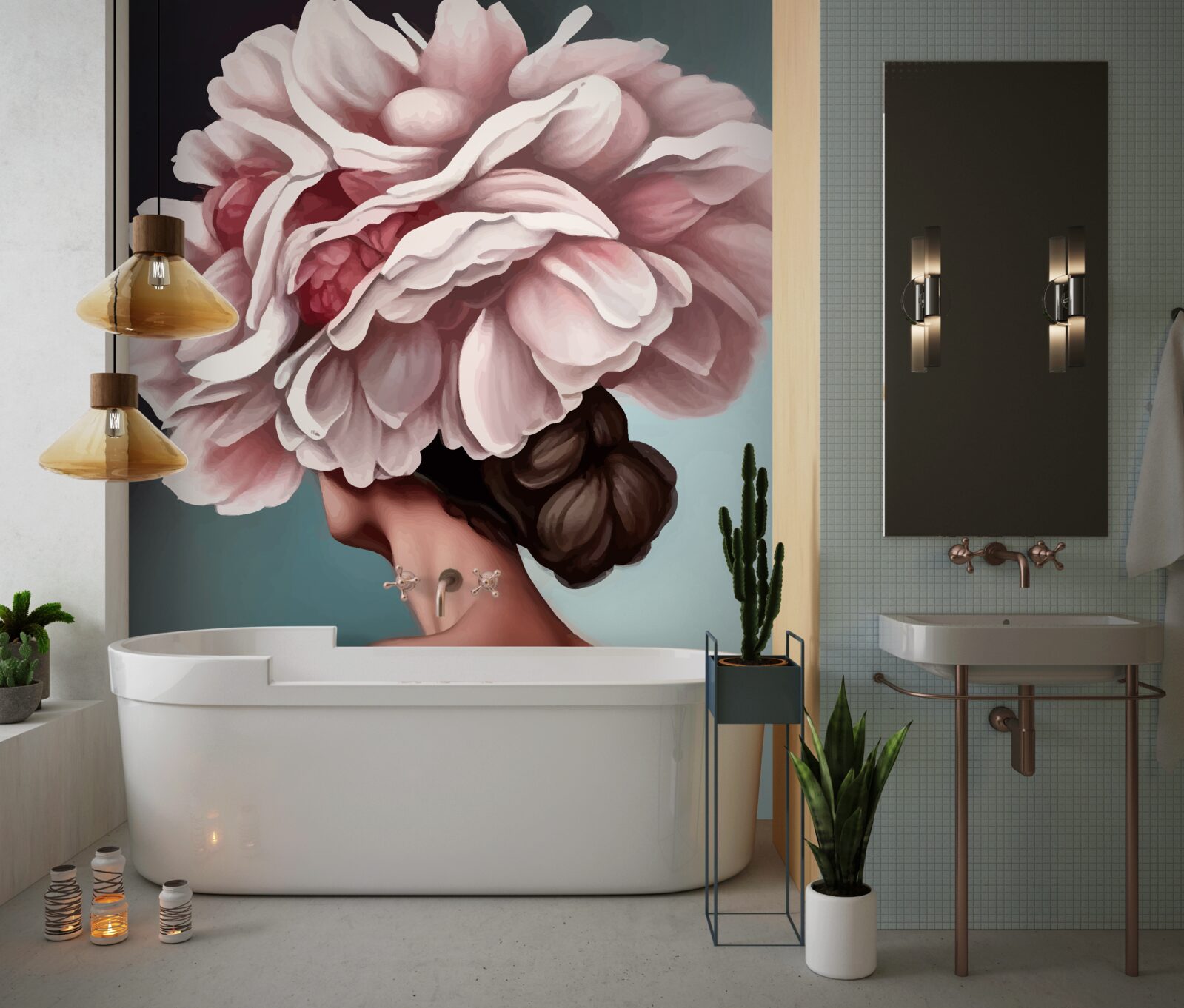 Fototapeten Ein Mädchen, dessen Haare durch Blumen ersetzt wurden
