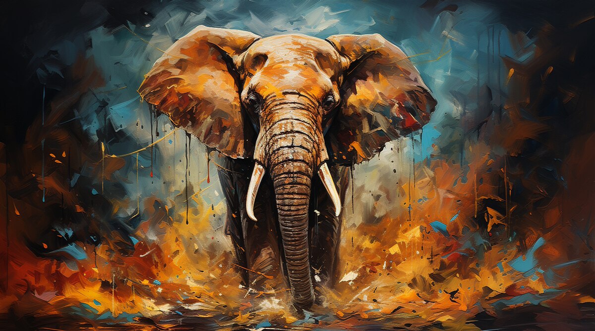 Fototapeten Der mächtige Elefant geht in der Abenddämmerung