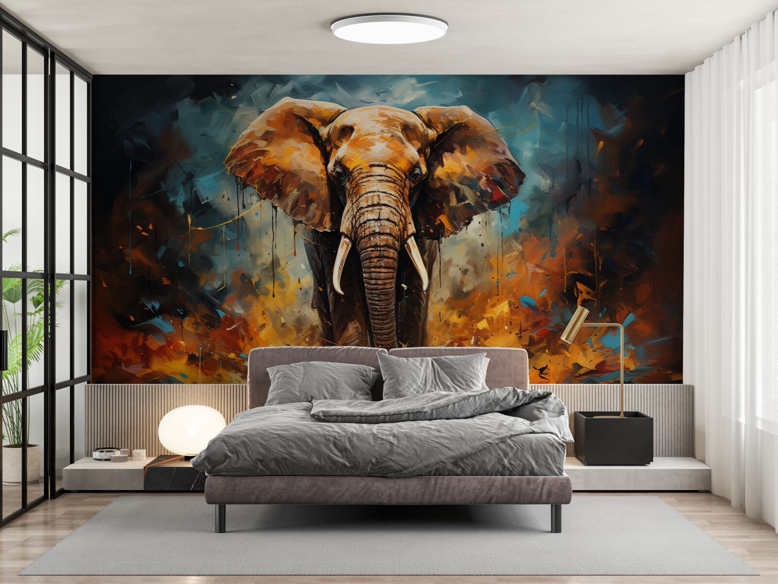 Fototapeten Der mächtige Elefant geht in der Abenddämmerung
