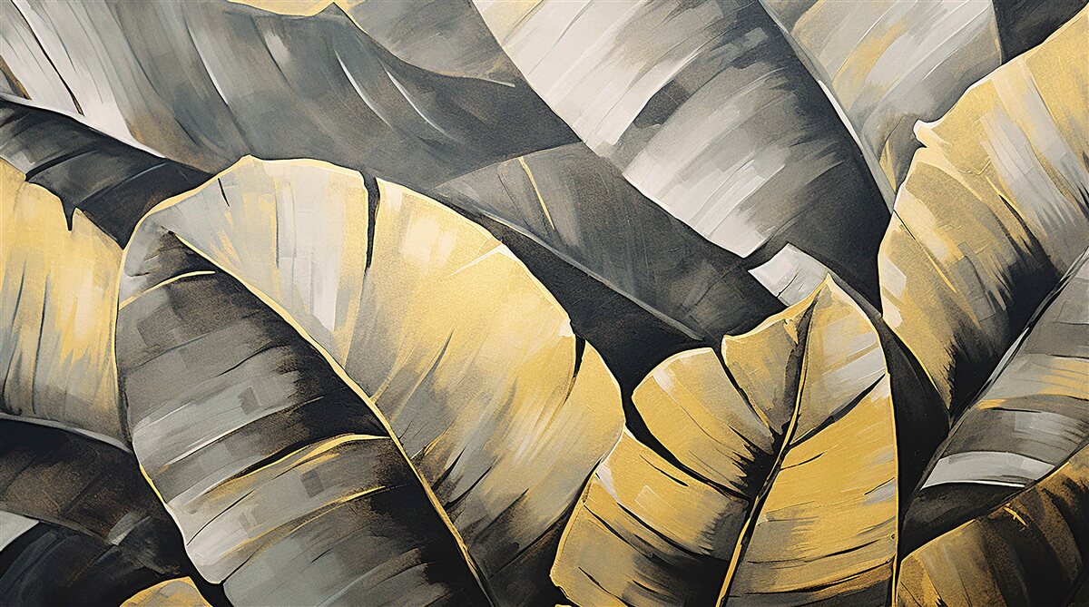 Fototapeten Schwarz -Gold -Blätter
