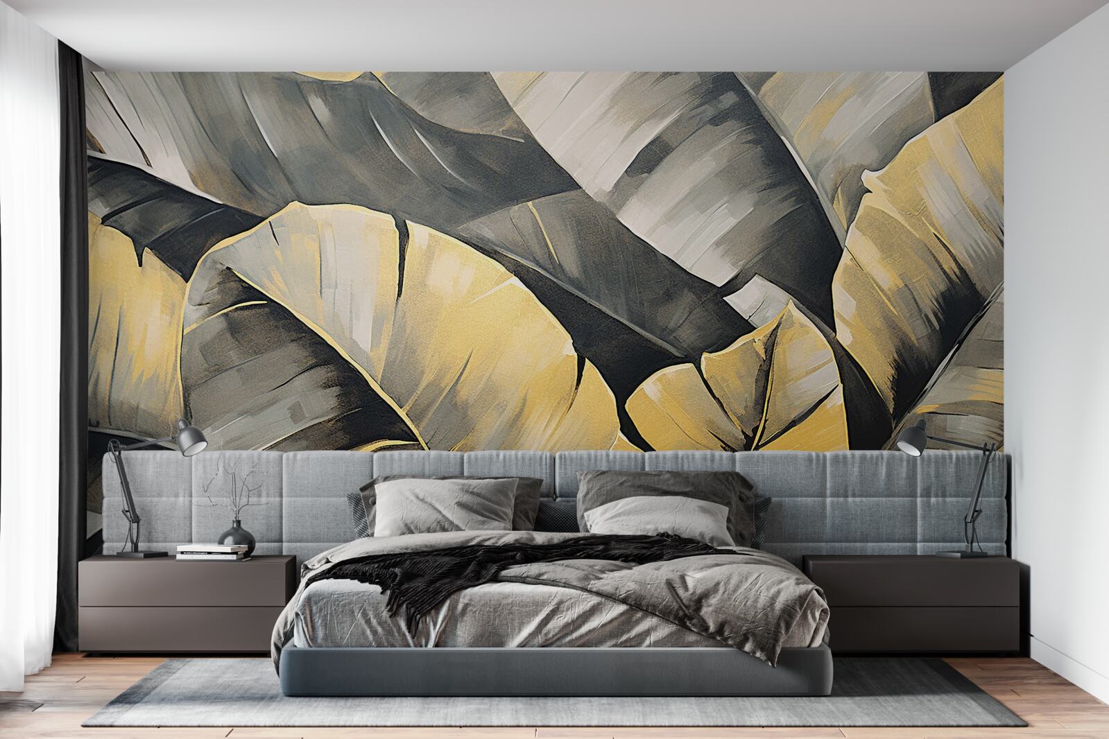 Fototapeten Schwarz -Gold -Blätter