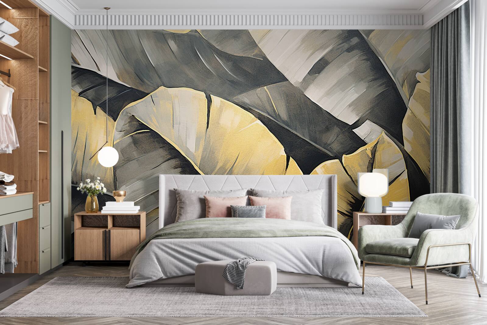 Fototapeten Schwarz -Gold -Blätter