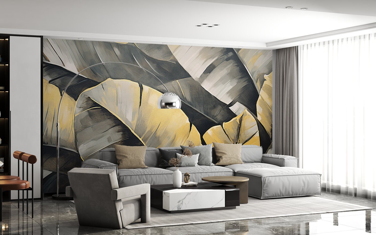 Fototapeten Schwarz -Gold -Blätter