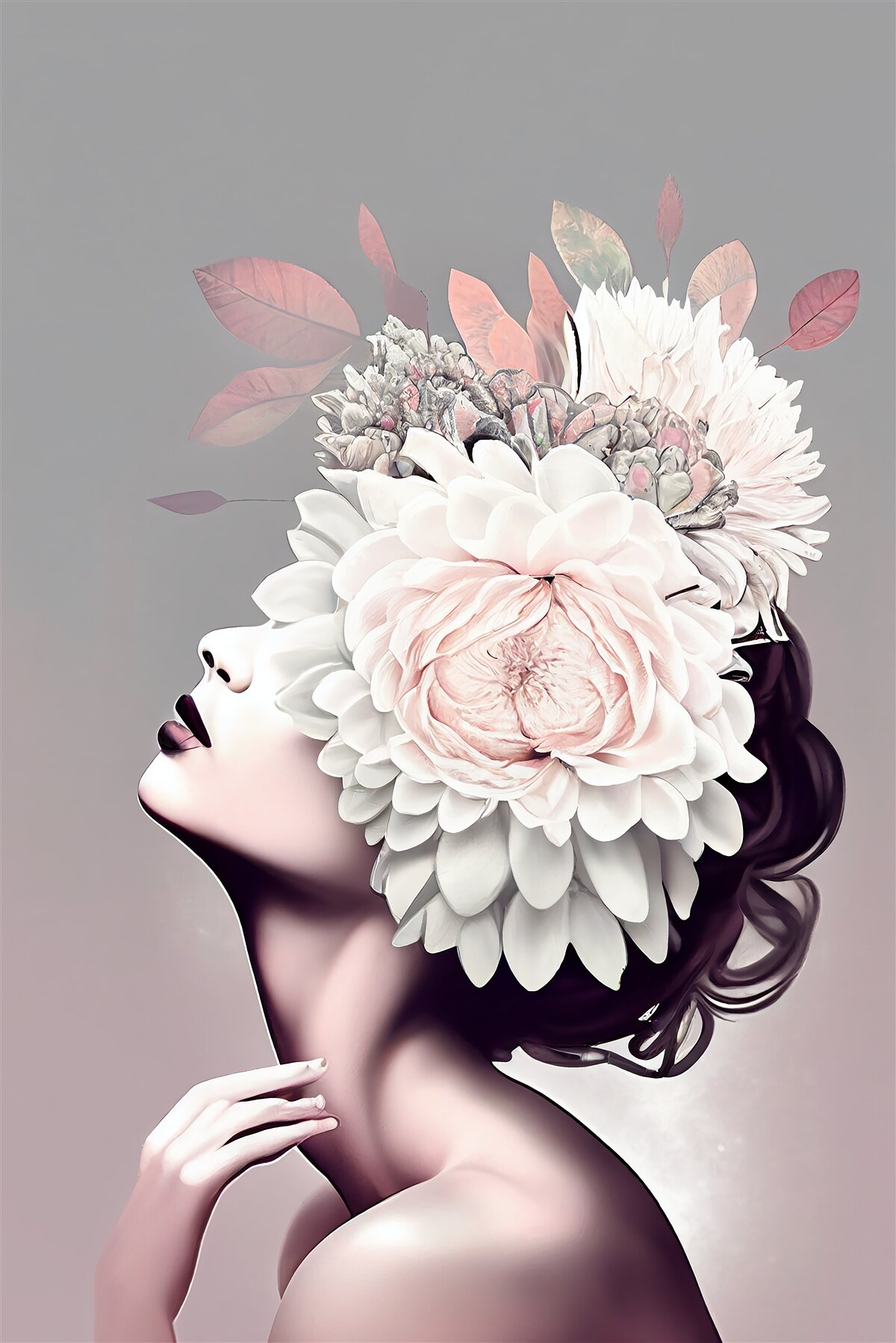Fototapeten Eine junge Dame mit Blumen, die ihre Haare dekorieren