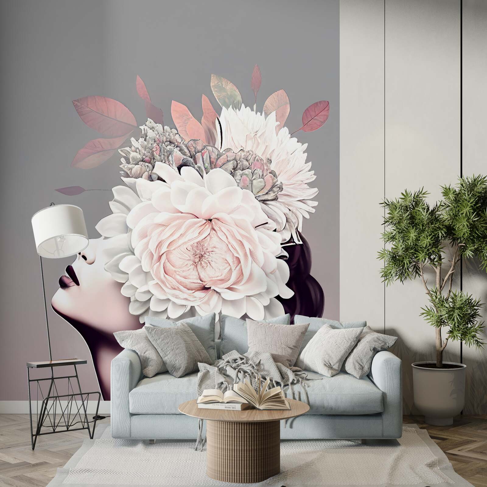 Fototapeten Eine junge Dame mit Blumen, die ihre Haare dekorieren