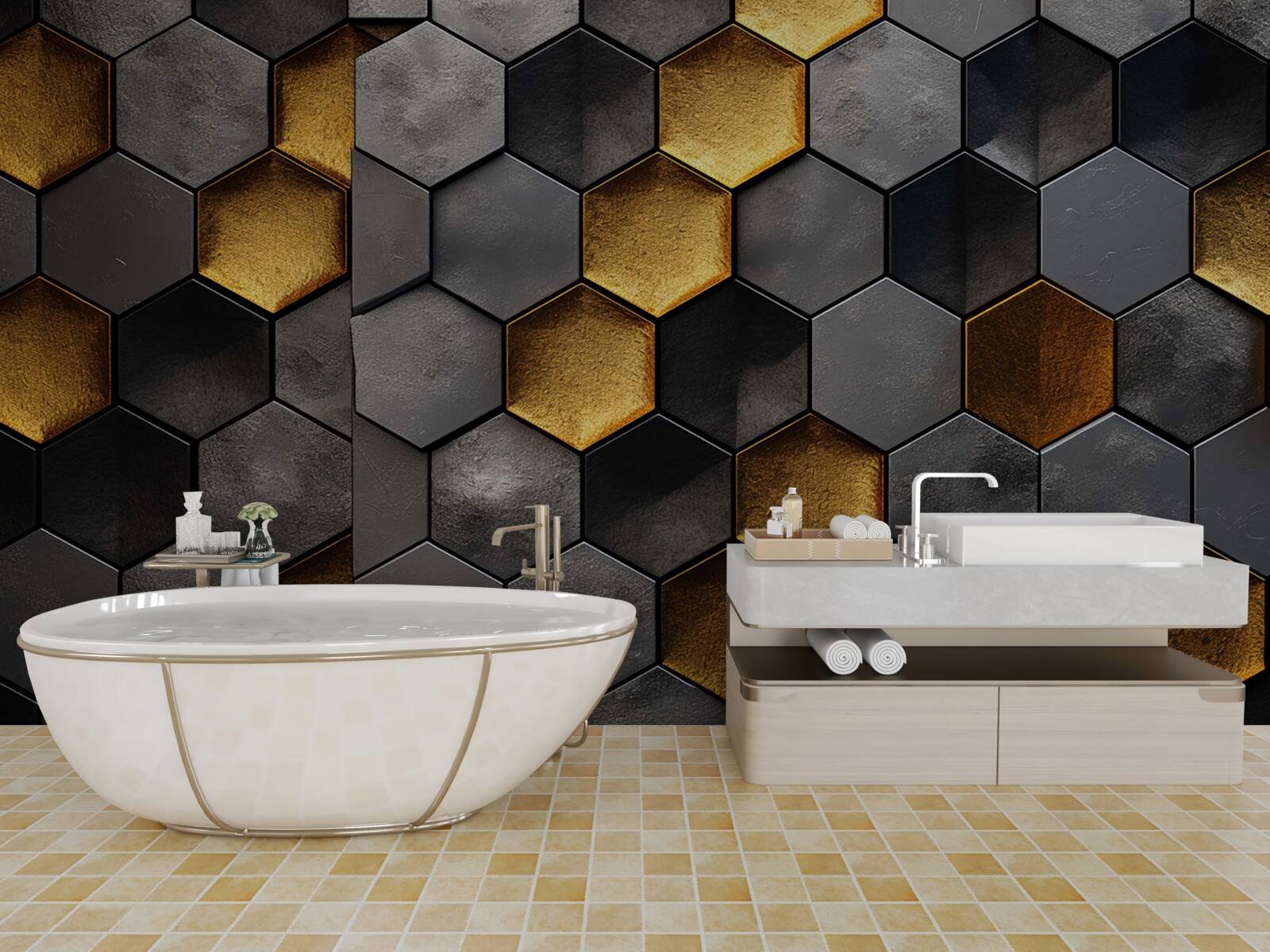Fototapeten Simulation von Bienen mit Gold