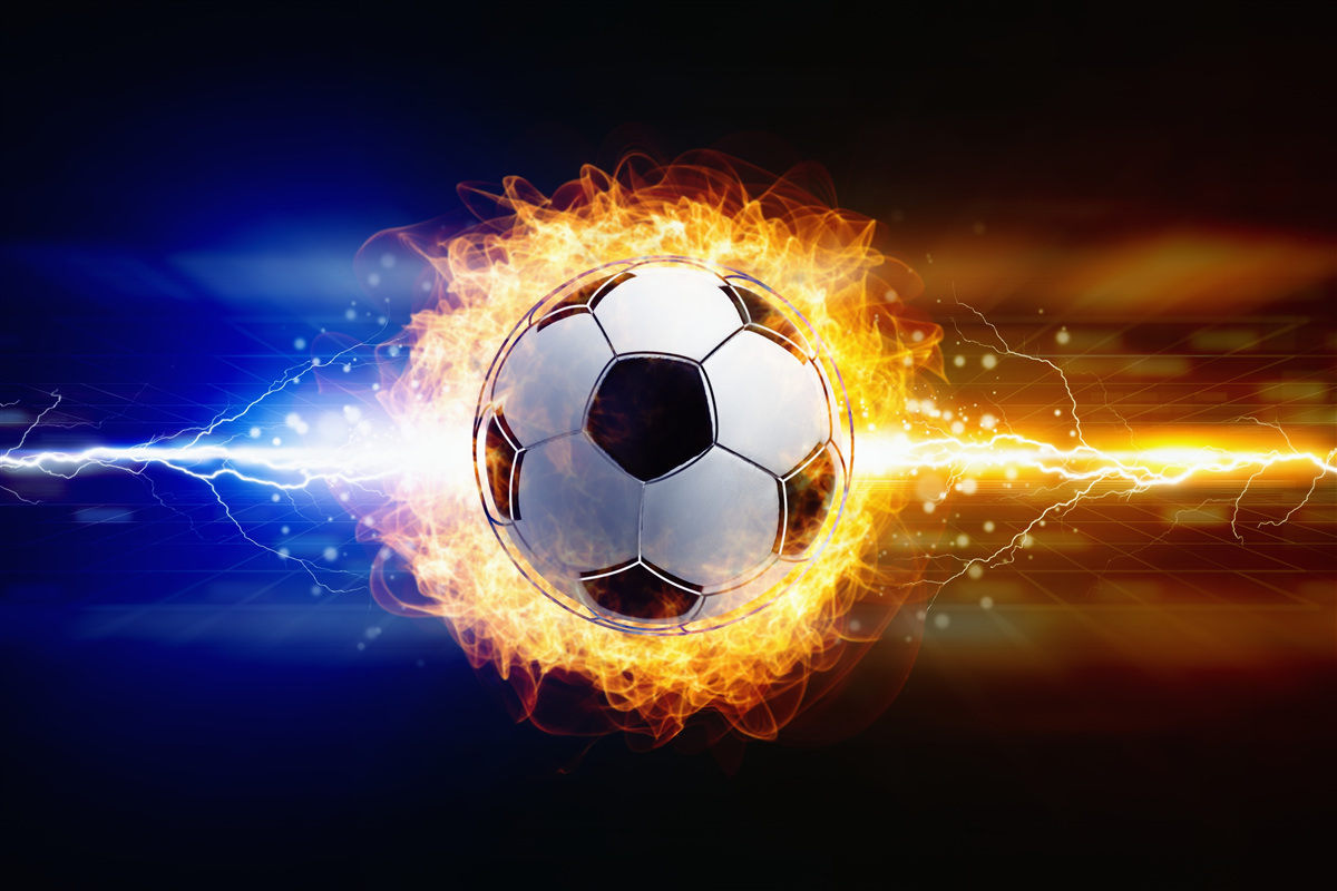 Fototapeten Fußball in Flammen eingewickelt