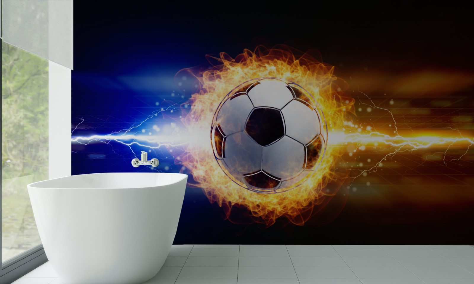 Fototapeten Fußball in Flammen eingewickelt