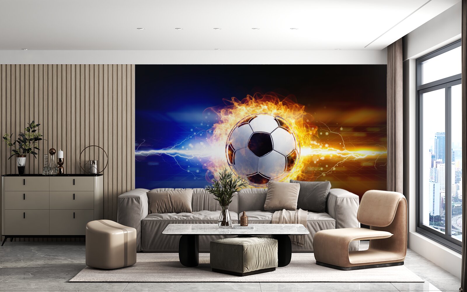 Fototapeten Fußball in Flammen eingewickelt