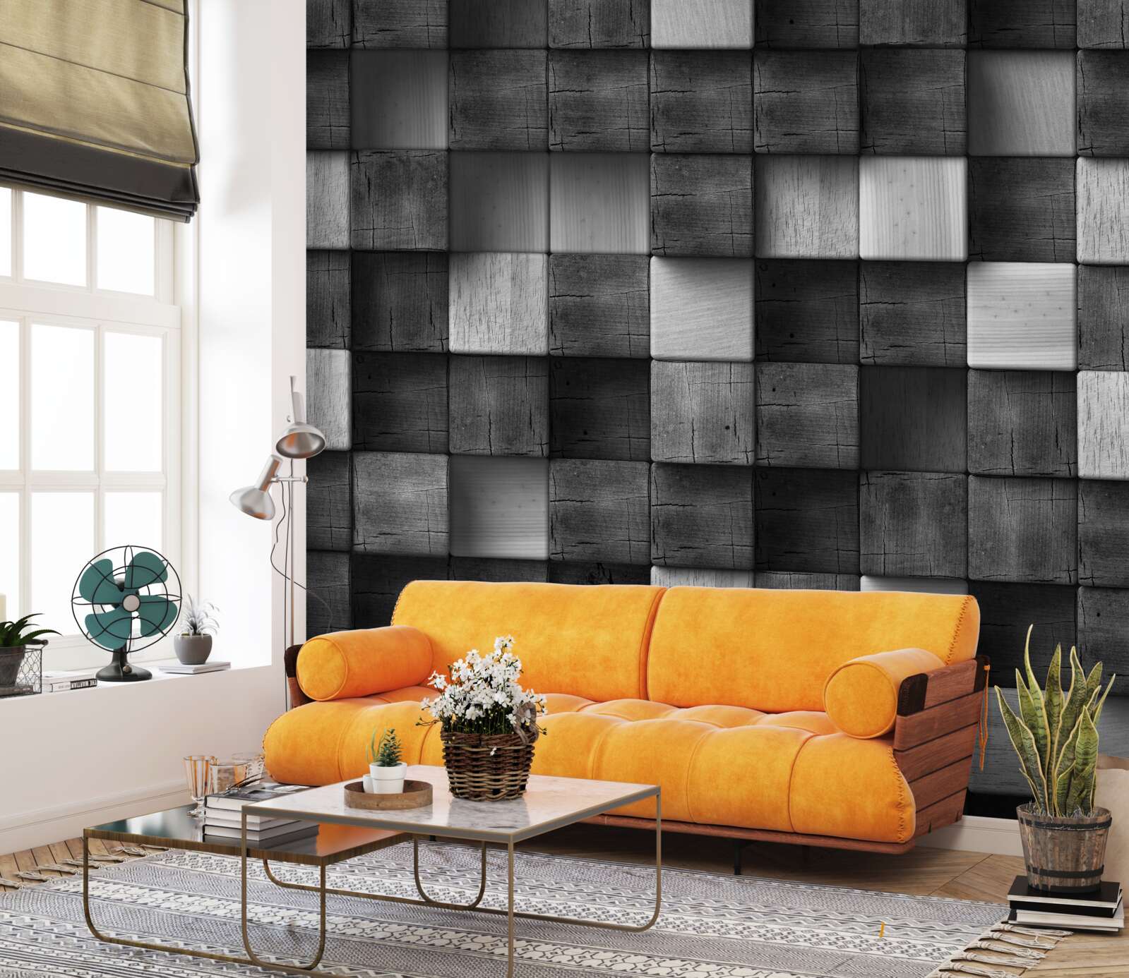 Fototapeten Schwarz -Weiß -3D -Würfel