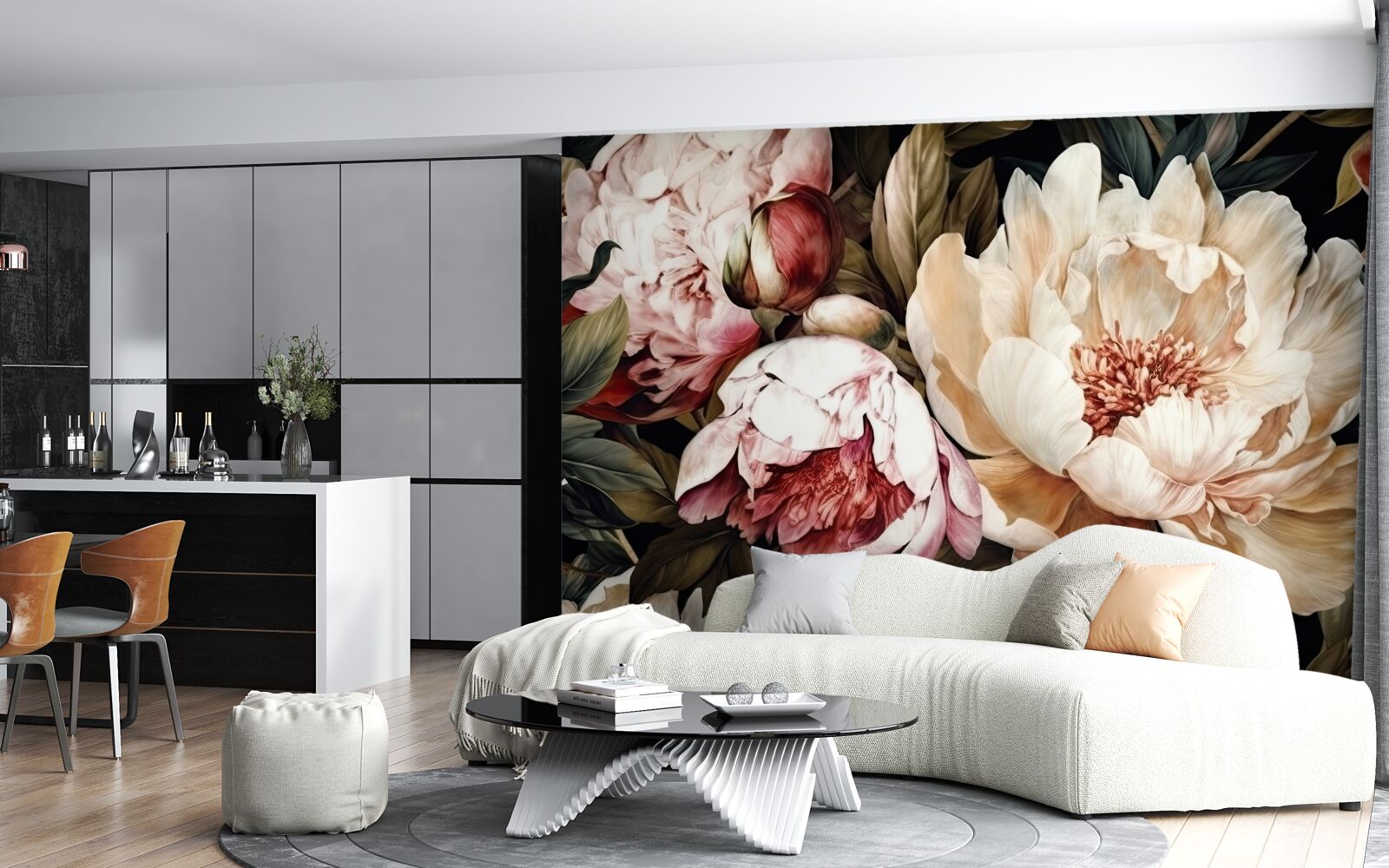 Fototapeten Große Blüten mit weißen Knospen