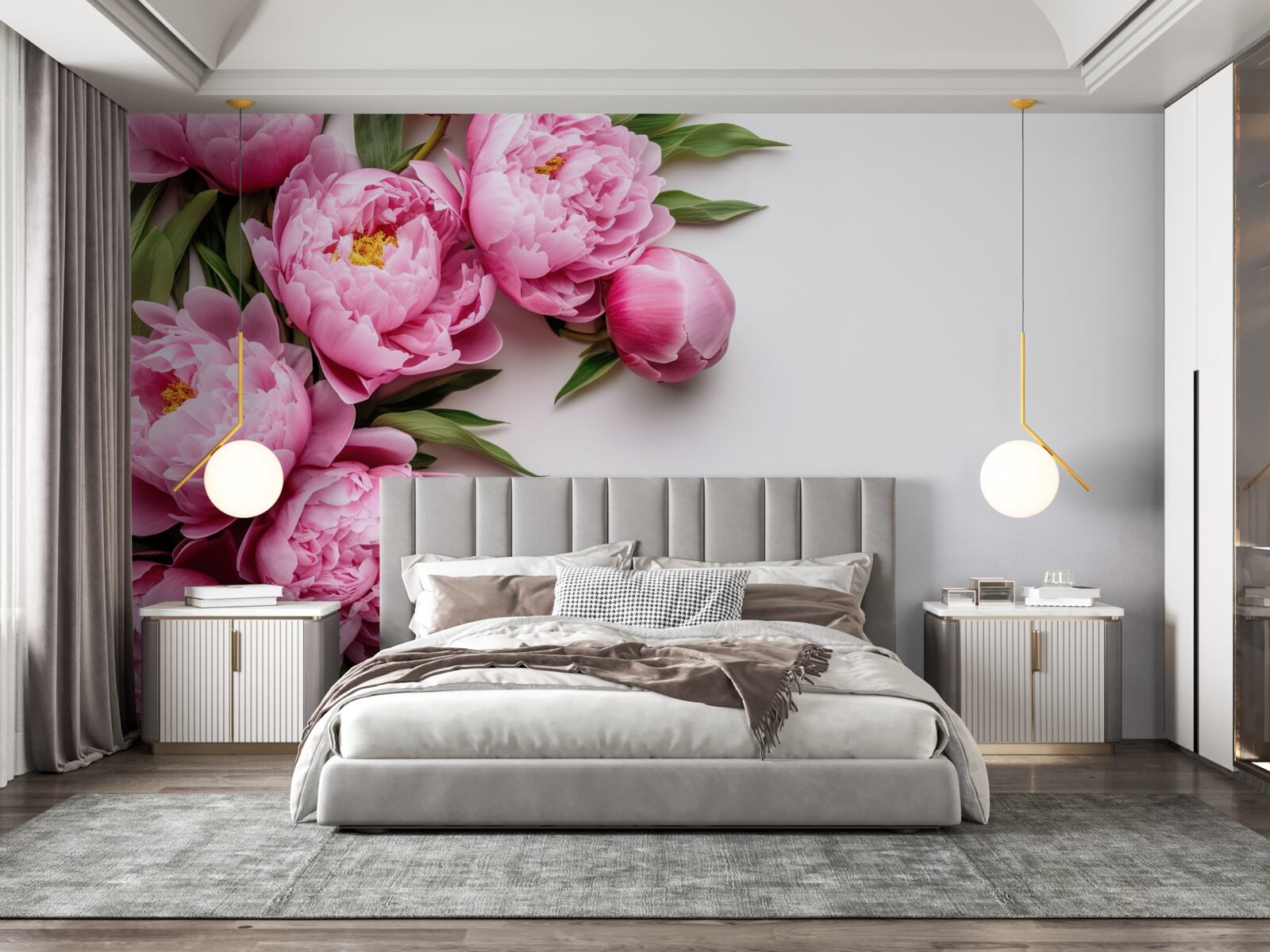 Fototapeten Große Blütenstände rosa Pfingstrosen